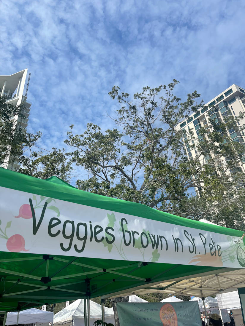 Veggies Grown in St Pete Sign at Farmers' Market in Florida