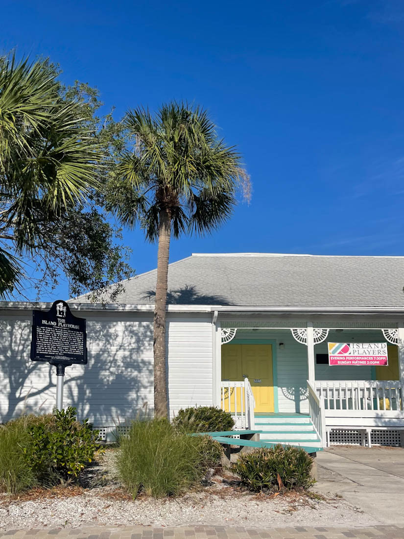 Palm trees over The Island Playhouse on Anna Maria Island Florida