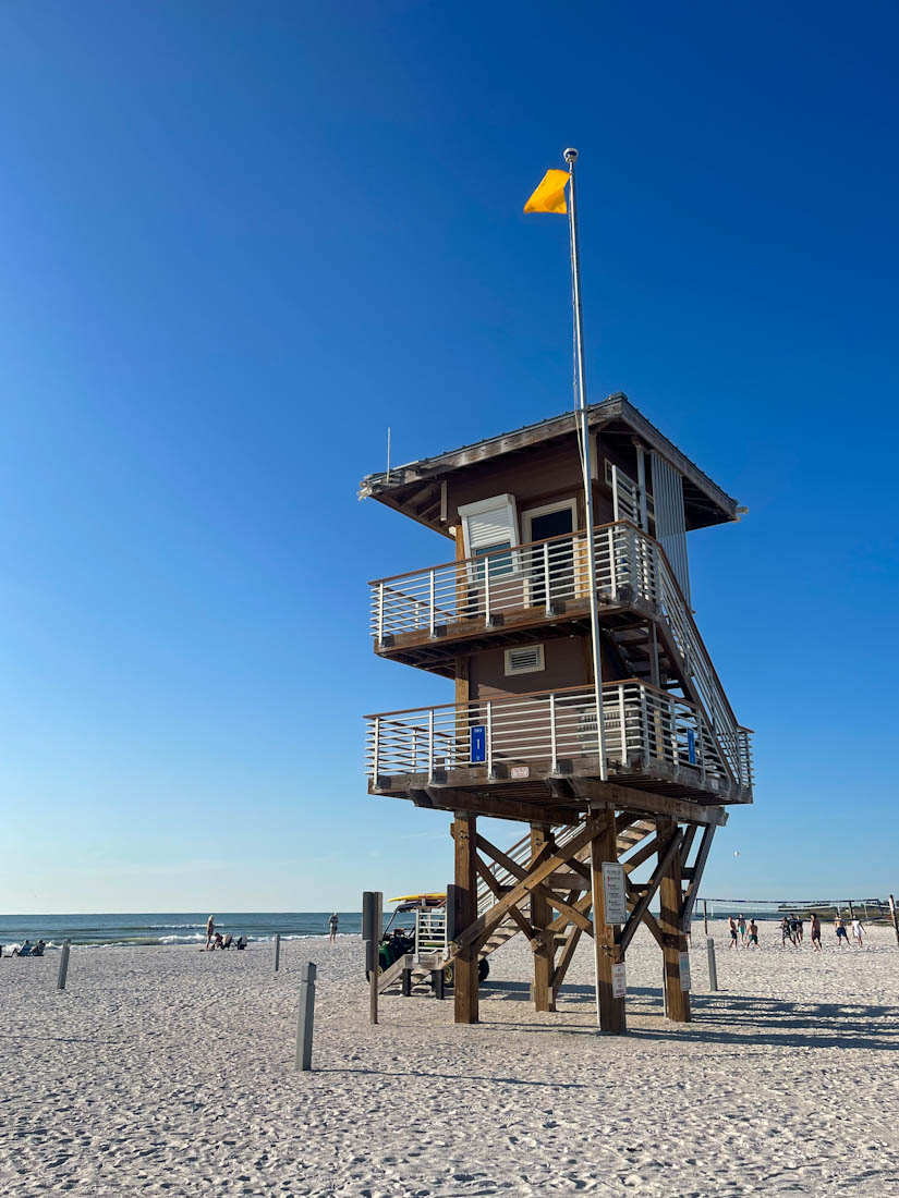 Wooden lifeguard tower at Manatee Beach in Holmes Beach of Anna Maria Island, Florida