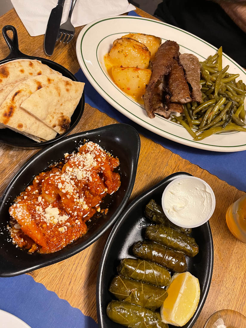 Plates of Greek food from Maria’s Greek food Coral Gables Miami 