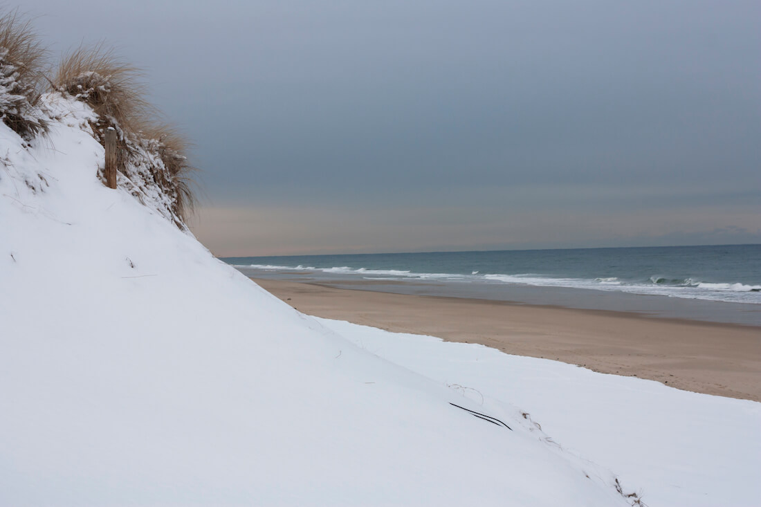 The dunes along Newcomb's Hollow Beach, Wellfleet Massachusetts in snow in winter