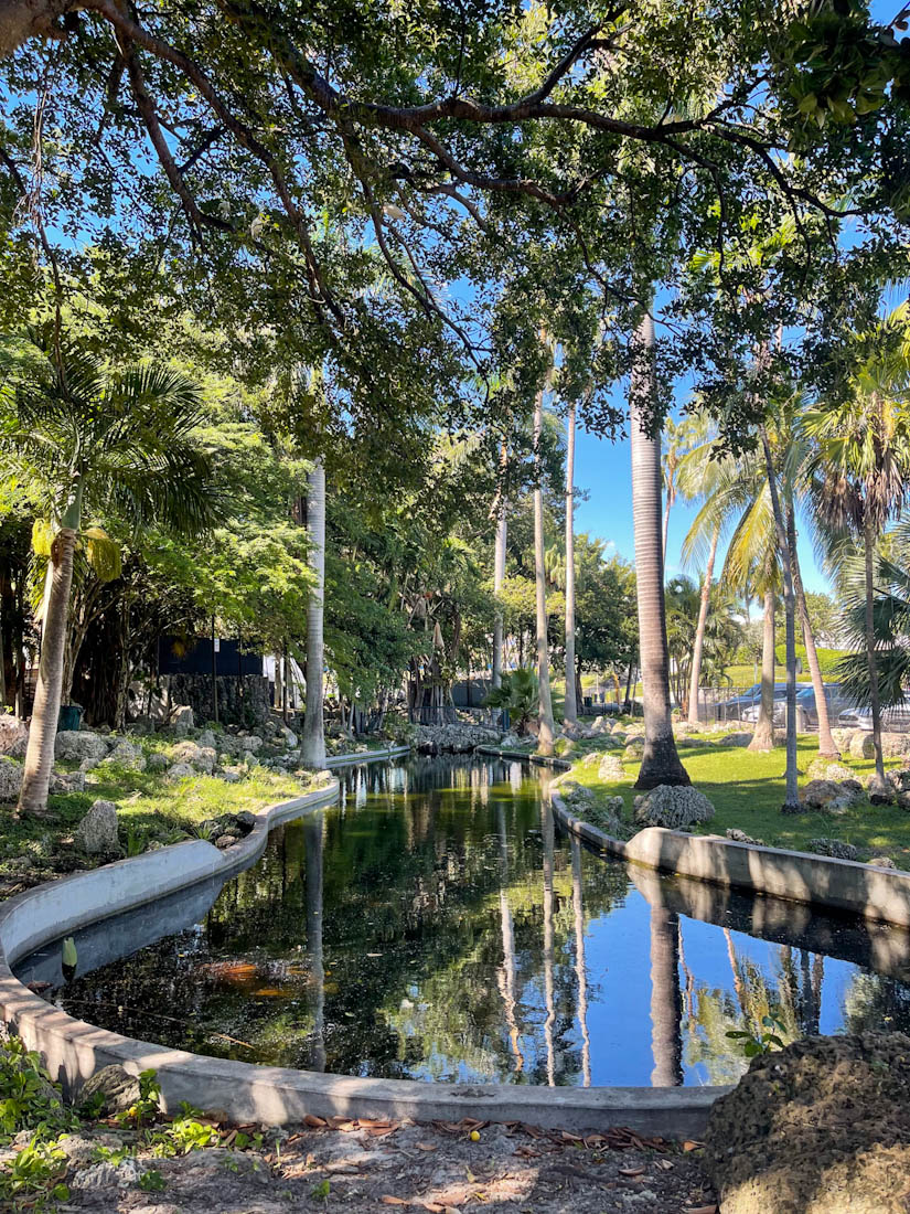 Bayfront Park small pond with palm trees Miami