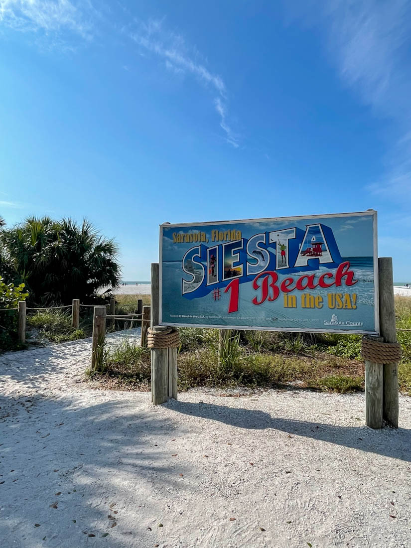 Siesta Key Beach mural saying Siesta Key Beach American's number 1 beach, Florida