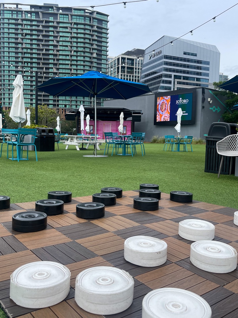 Sparkman Wharf Tampa Florida giant games of checkers on grass