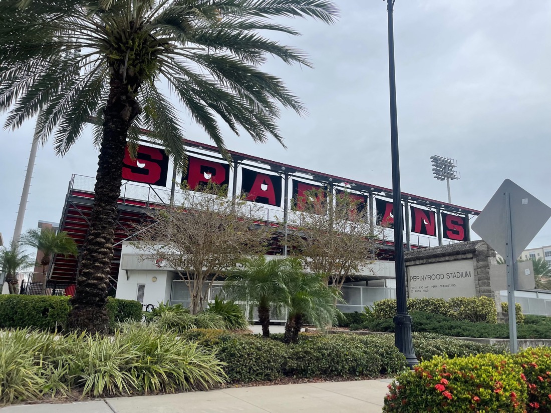 Spartans stadium sign in red at Hyde Park Tampa Florida