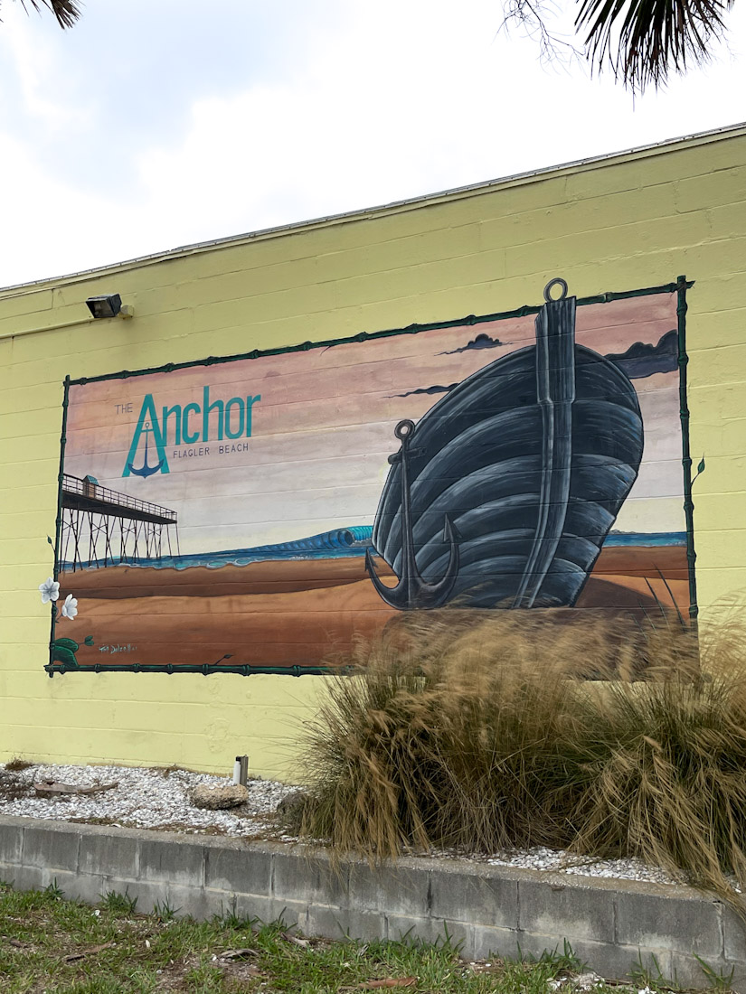 The Anchor Restaurant sign street art mural at Flagler Beach Florida