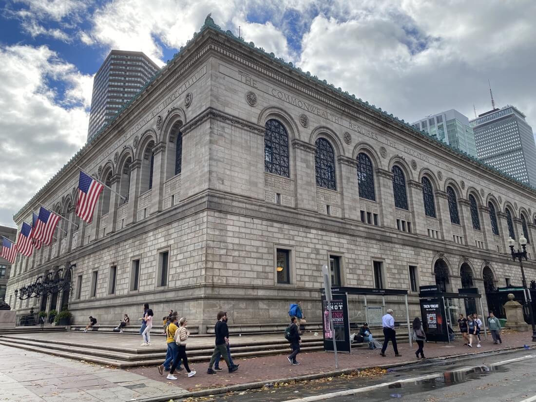 The Boylston Street side of the Boston Public Library in Massachusetts