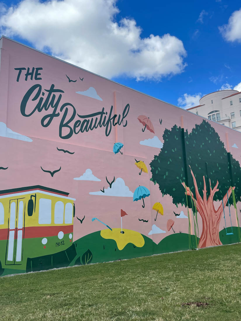 The City Beautiful Coral Gables pink mural in Miami Flrida