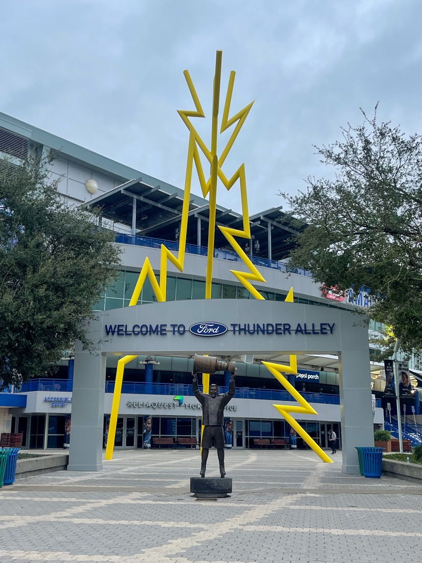 Thunder Alley Stadium with dark skies in Tampa Florida