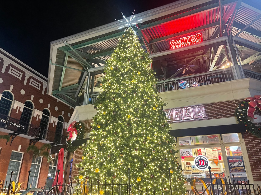 Ybor Christmas tree lit up in Tampa