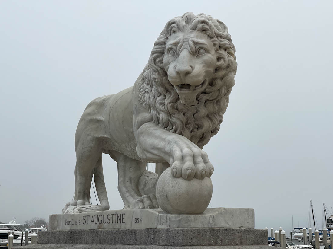 Bridge of Lions with ball statue up close in St Augustine Florida