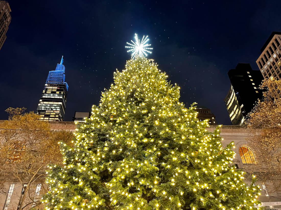 Bryant Park Christmas tree close up NYC in New York