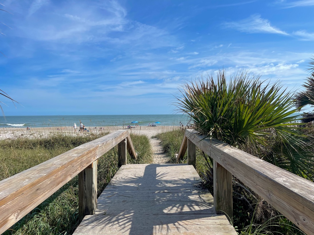 Wooden walkway onto Cherie Down Park Cocoa Beach Florida