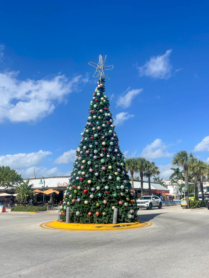 Christmas tree in middle of Lauderdale By The Sea  roudabout in Florida