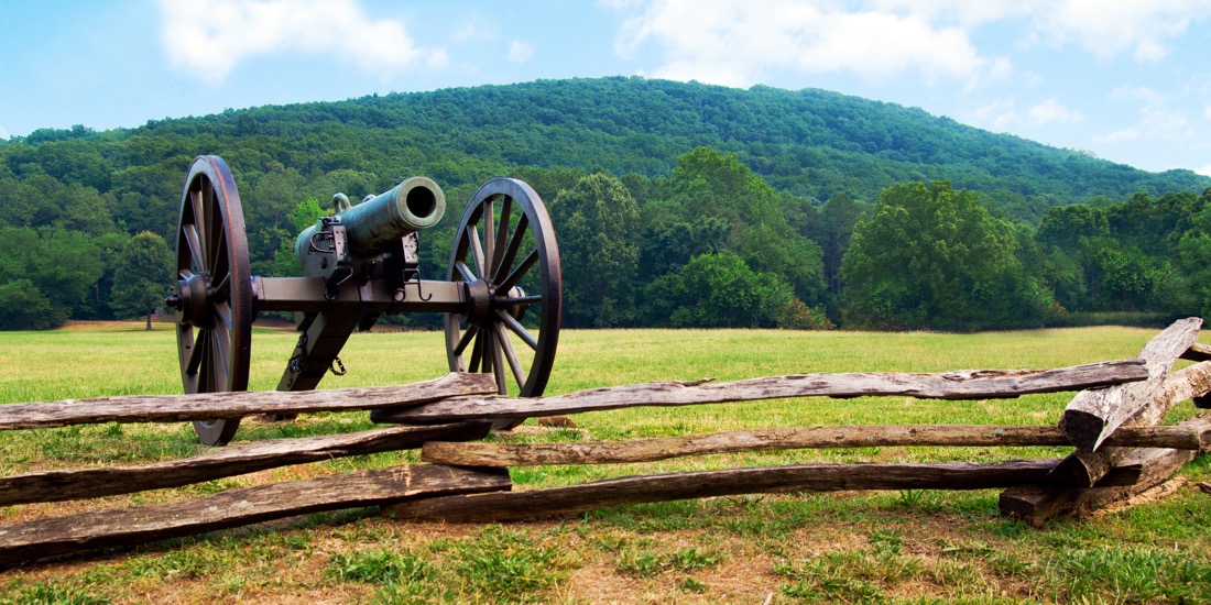 Civil War era cannon overlooks Kennesaw Mountain National Battlefield Park Atlanta, Georgia. 