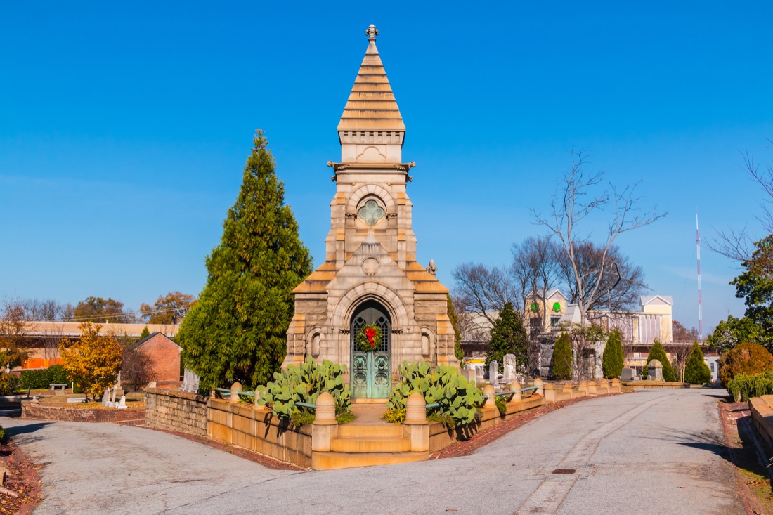 Crypt on crossroad on Oakland Cemetery, Atlanta, Georgia