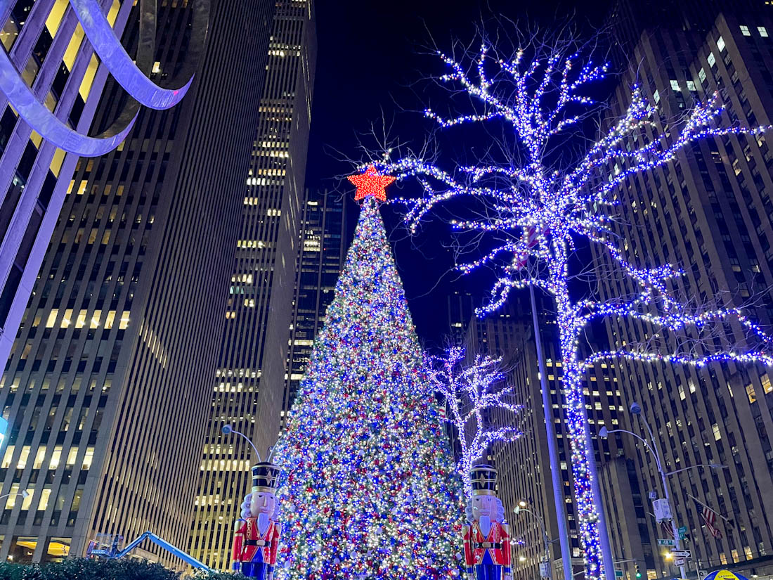 Fox Square Christmas Tree surrounded by lights in Manhattan 