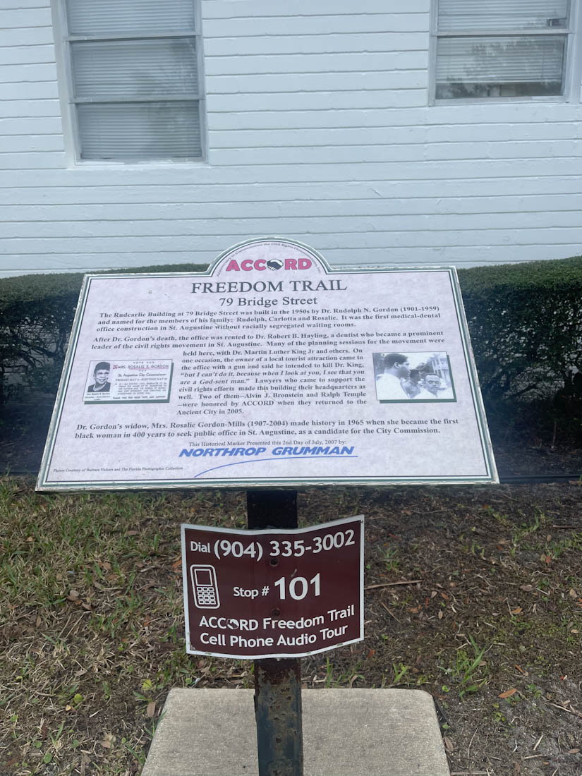 Freedom Trail sign at Accord Civil Rights Museum St Augustine Florida