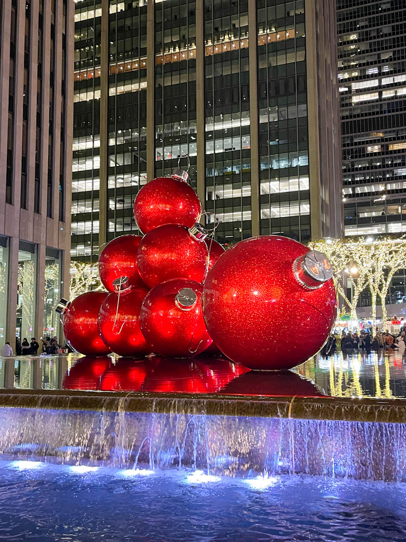 Giant Red Ornaments 6th Ave in NYC 