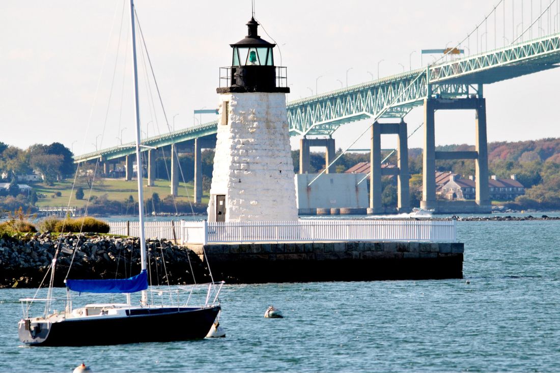 Goat Island Lighthouse from the waters in Newport,RI.