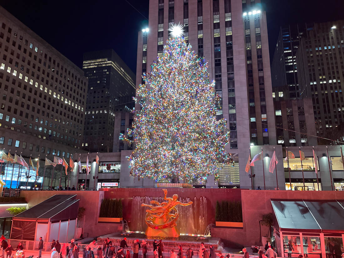 Christmas tree and ice rink at Rockefeller Christmas Tree NYC New York