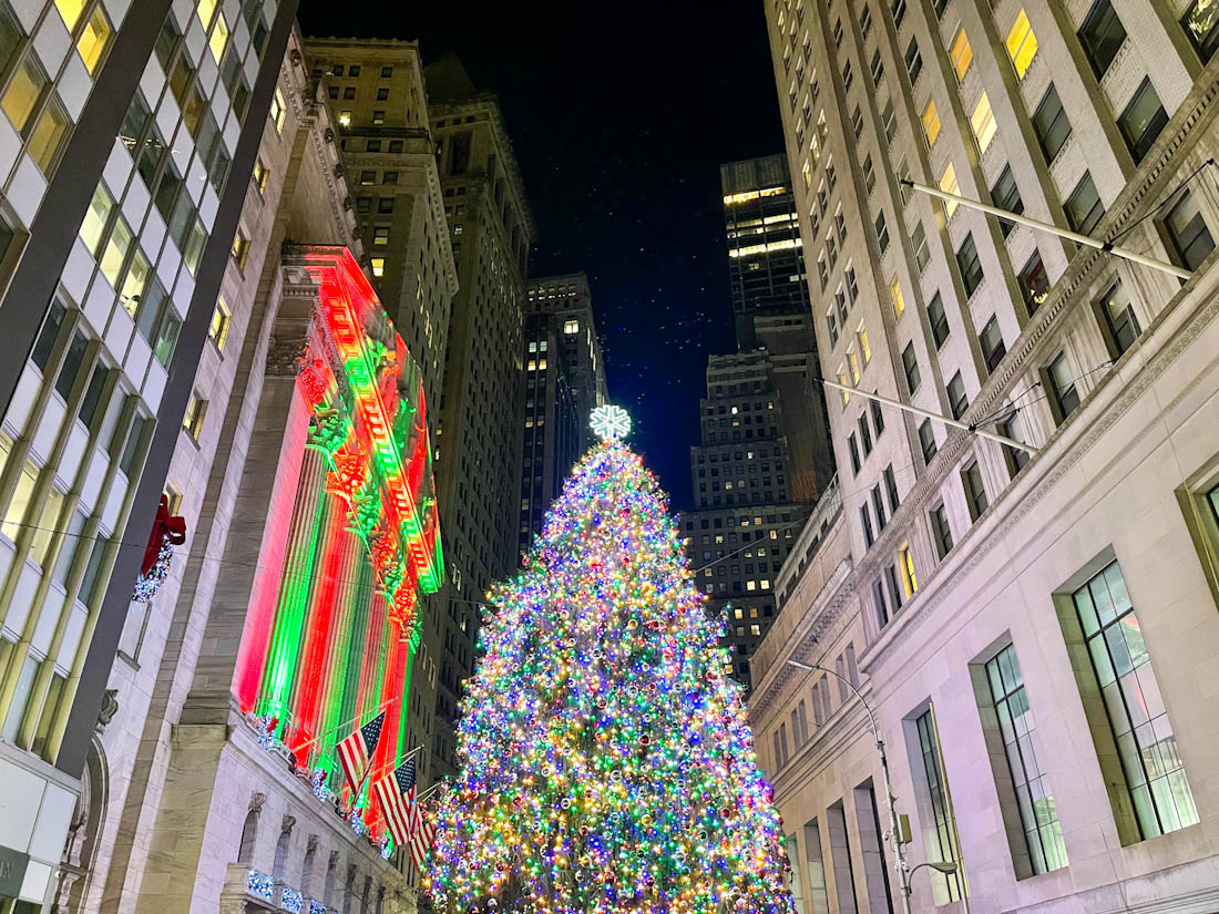 Huge Christmas tree at New York Stock Exchange Christmas in Manhattan NYC