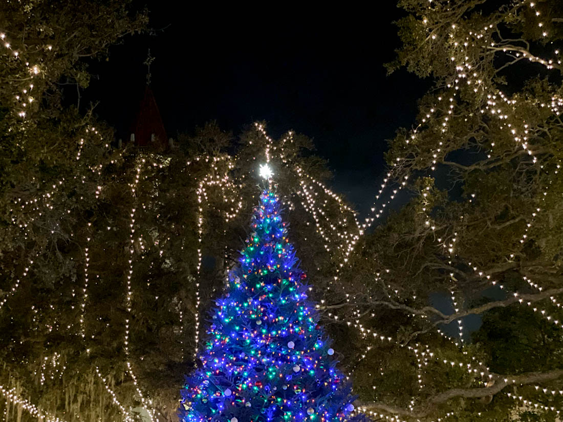 Lit up Christmas tree at Night of Lights St Augustine Florida