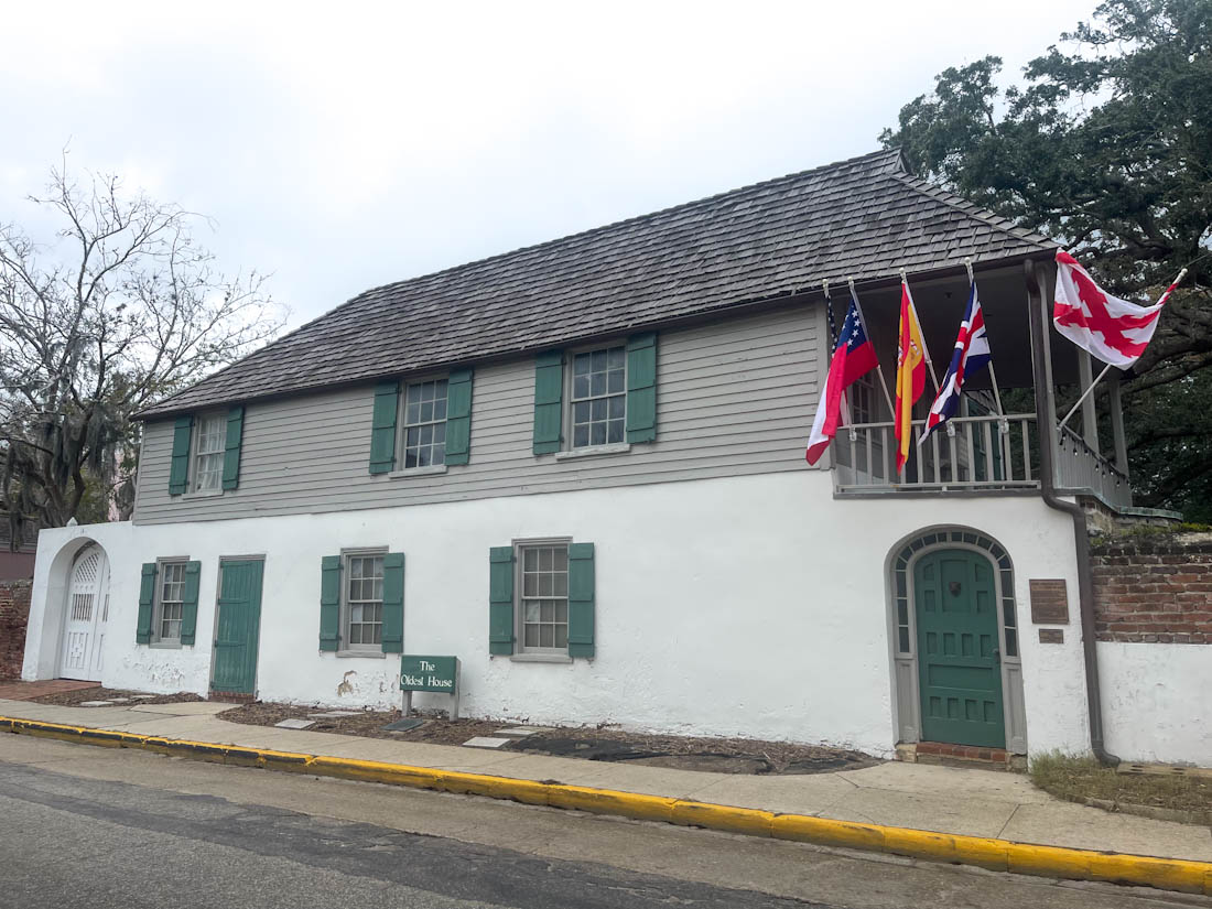 Oldest House in St Augustine with white painted bottom and grey upper in Florida