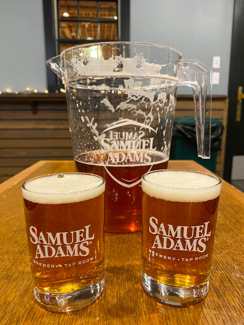 Sam Adams tap room samples and pitcher at the Sam Adams Brewery Taproom in Jamaica Plain Boston Massachusetts
