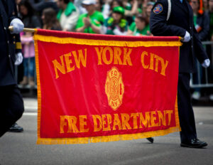 Sign for the New York City Fire Department at the St. Patrick's Day Parade in NYC