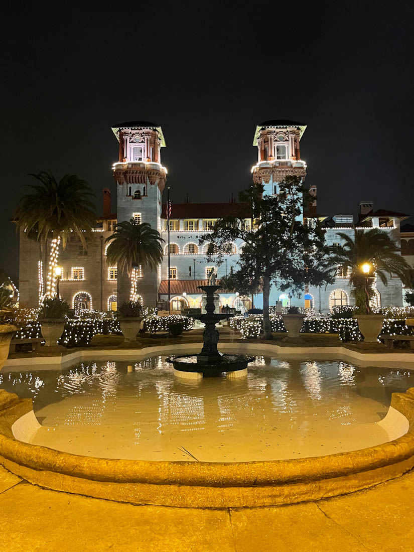 The Lightner Museum Hotel Alcazar at night during Night of Lights event in St Augustine Florida