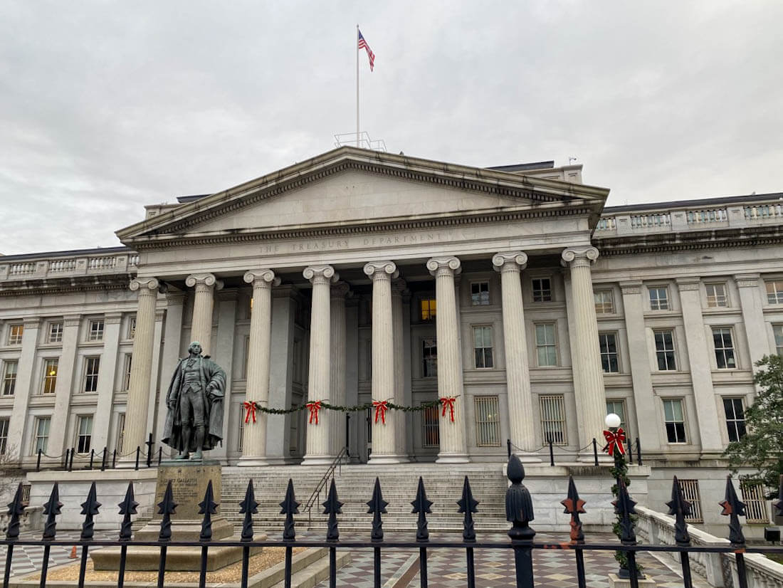 The Treasury Department building in Washington DC