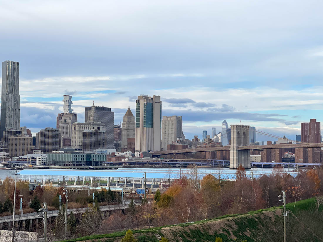 Views Manhattan from Brooklyn Heights Promenade Brooklyn Bridge NYC New York