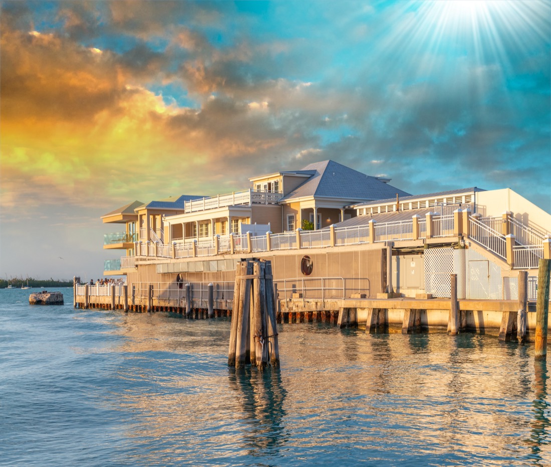 Buildings of Mallory Square at sunset, Key West Florida. 