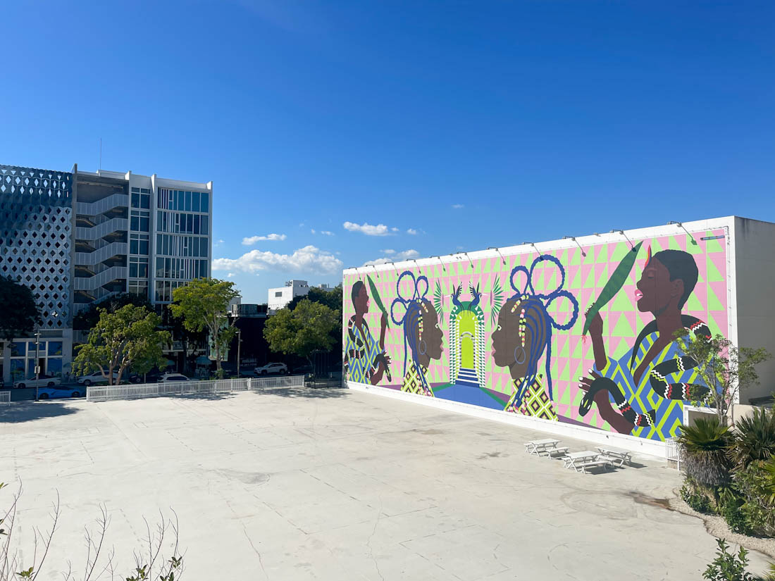 Design District from Palm Court with a mural wall to the right Miami