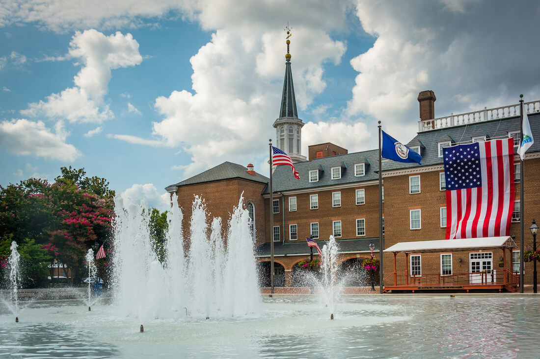 Fountains at Market Square, and City Hall, in Alexandria, Virginia