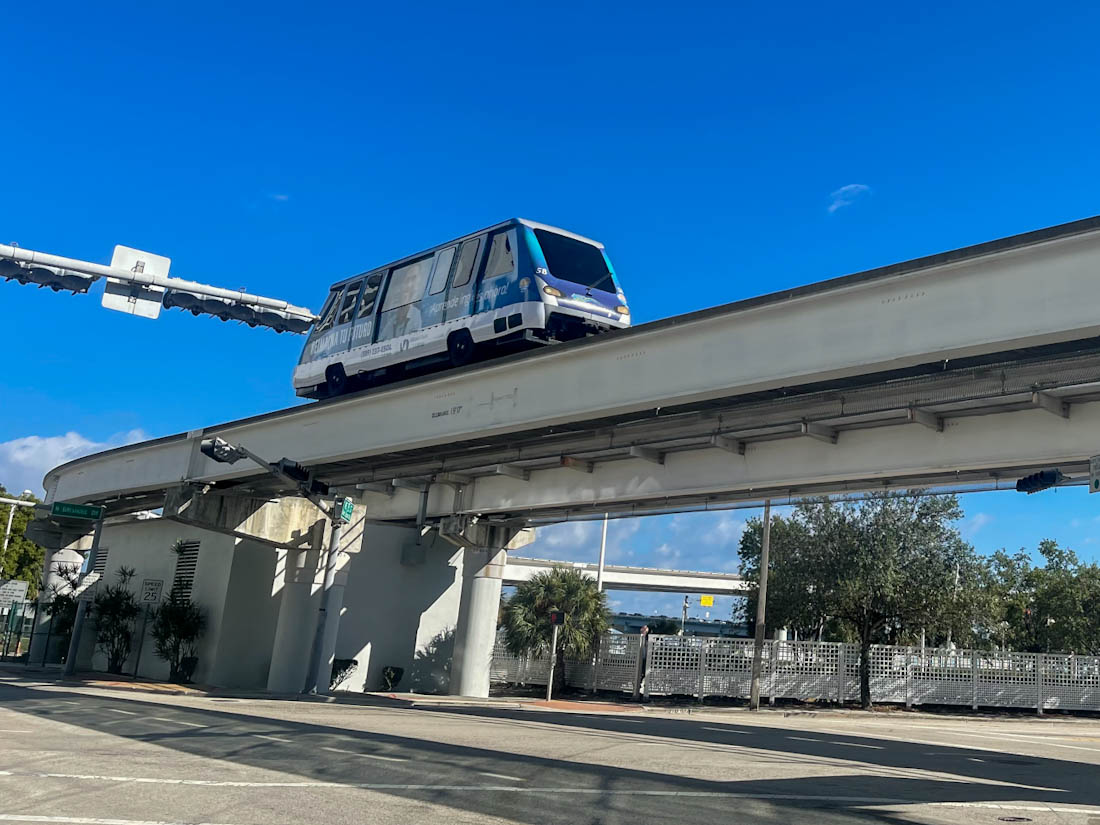 Metromover elevated in sky in Miami Florida