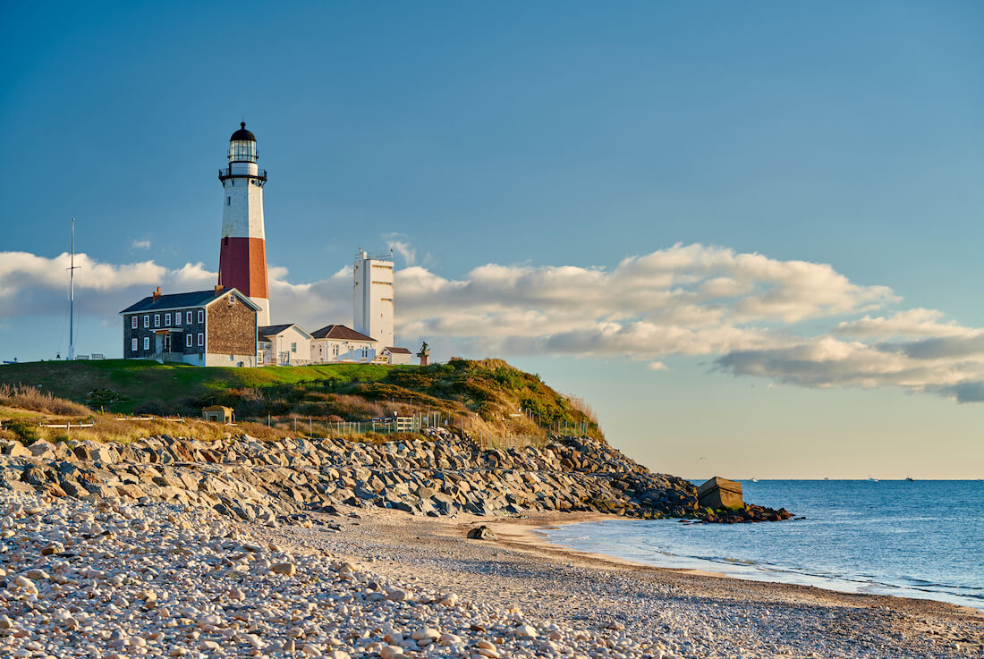 Montauk Lighthouse and beach on Long Island in New York