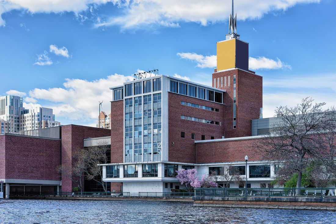 View of Museum of Science along Charles River in Boston.