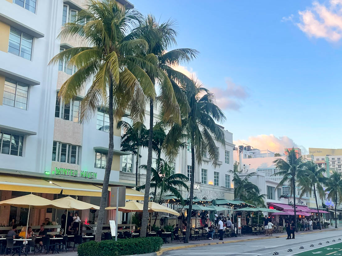 Ocean Drive Art Deco with palm trees at day South Beach Miami Beach Florida