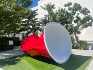 Big red art called SOLO Cup by Paula Crown 10 ft Design District Miami
