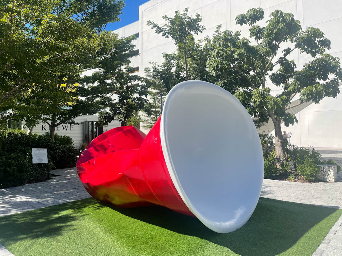 Big red art called SOLO Cup by Paula Crown 10 ft Design District Miami