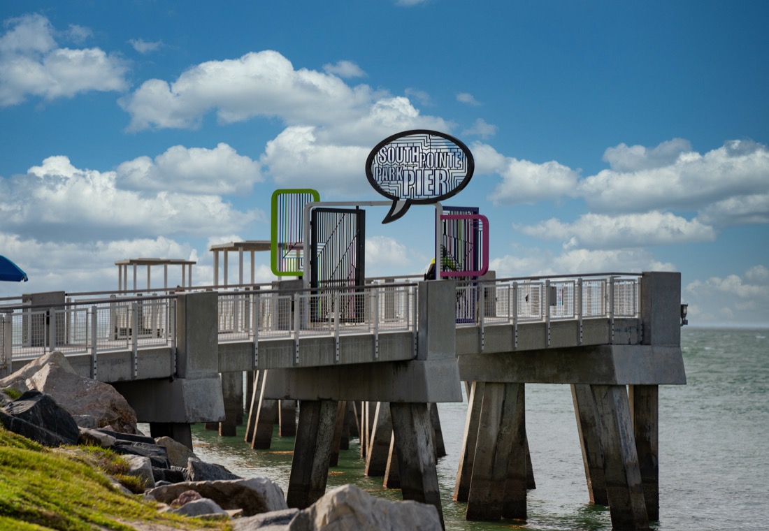 Blue skies over South Pointe Pier Miami Beach Florida. 