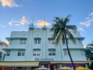 Pastel art deco building of The Carlyle Ocean Drive South Beach Miami Beach in Florida