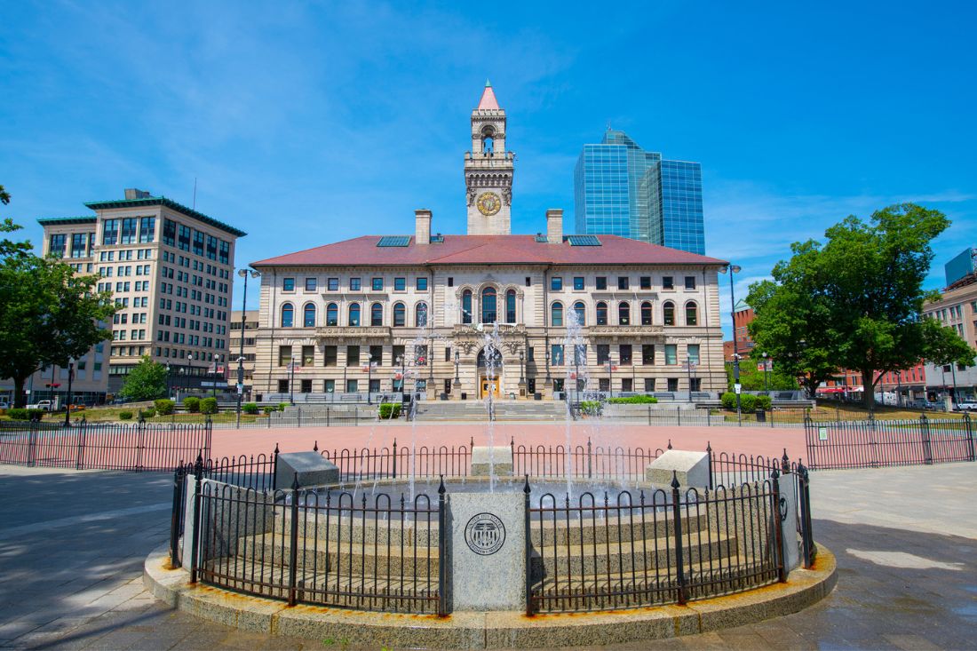 Full view of Worcester City Hall during daytime in Massachusetts.