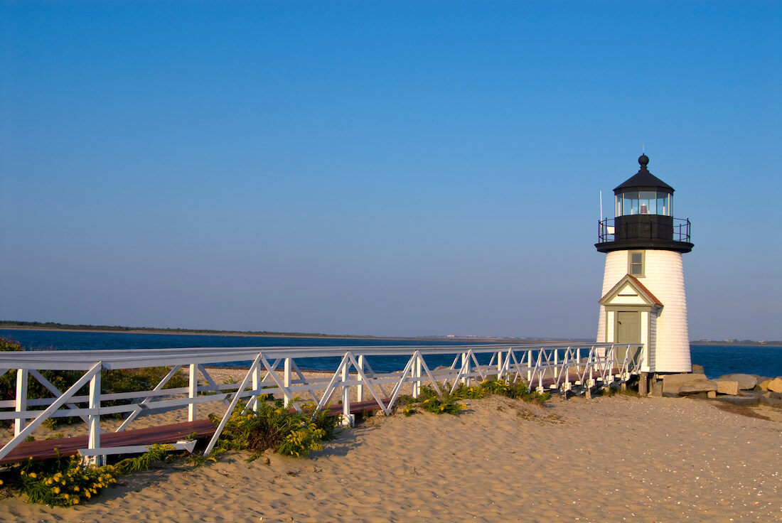 Bridge to Brant Point Light on Nantucket Island Massachusetts