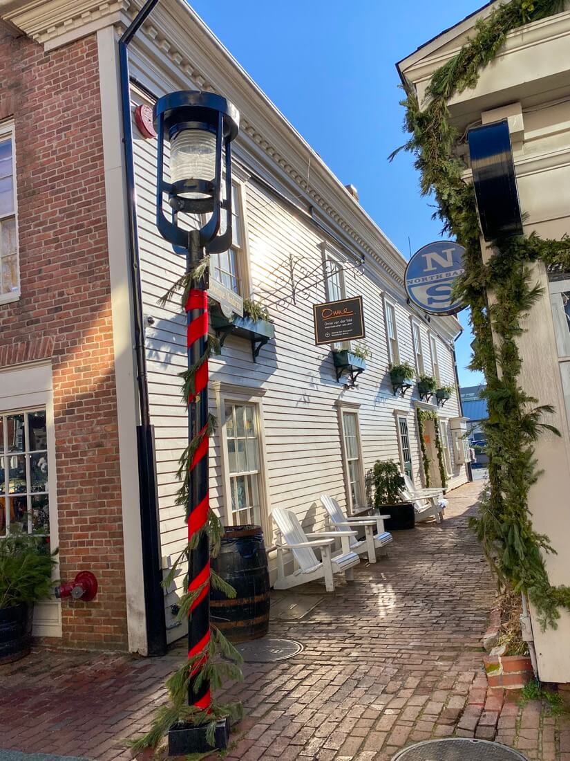 Christmas decor at Bannisters Wharf in Newport Rhode Island