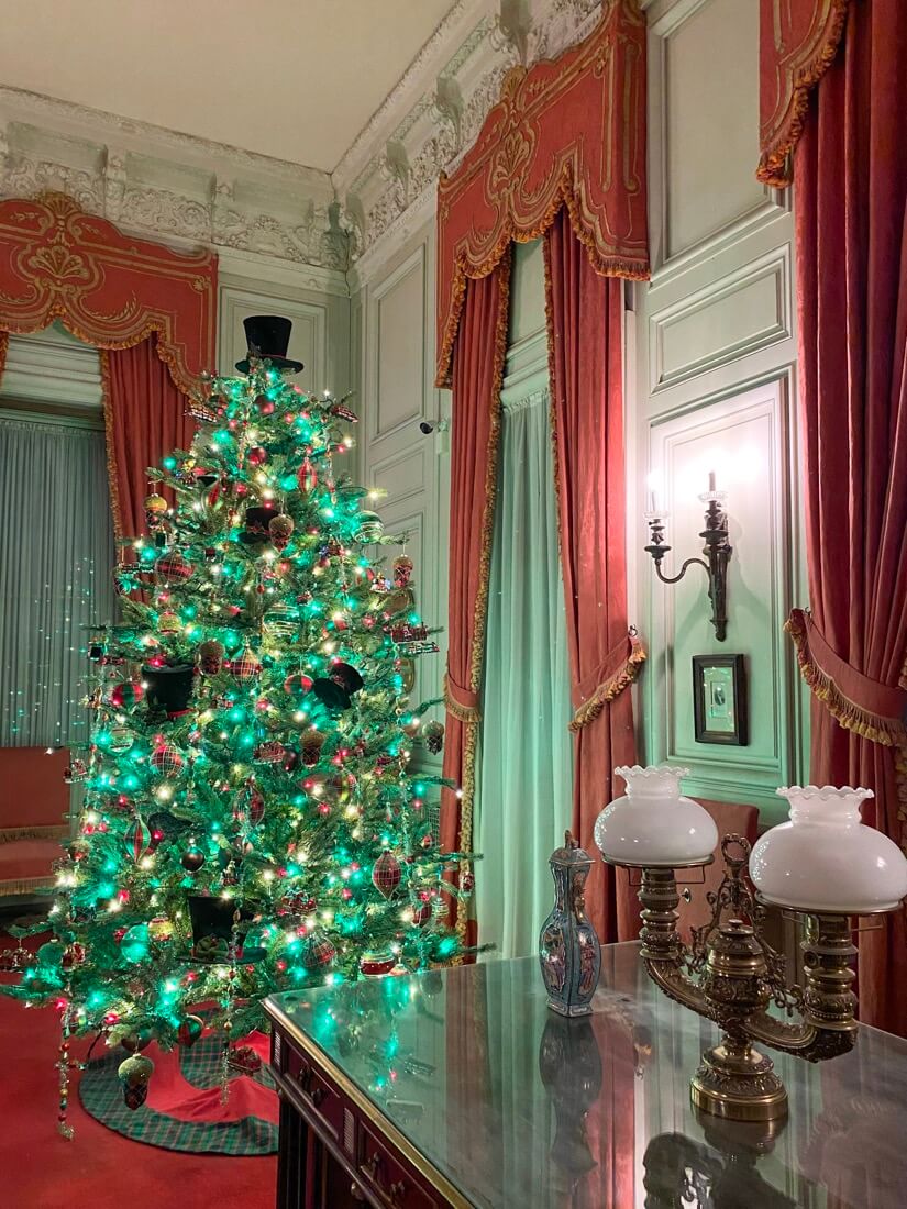 Christmas tree with top hats at The Breakers mansion in Newport Rhode Island