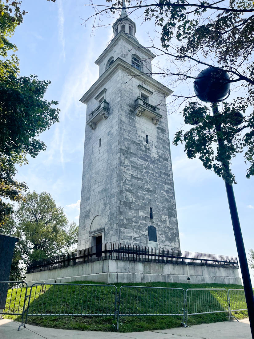 Full view of Dorchester Heights Monument in Thomas Park in Boston.