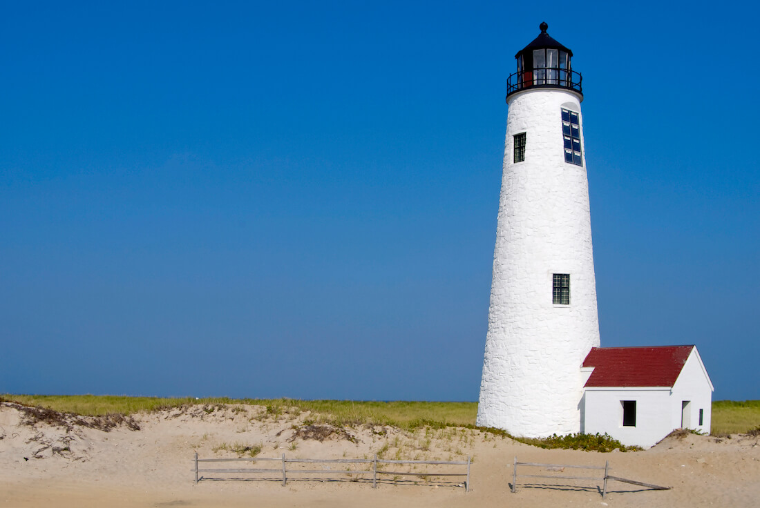 Great Point Lighthouse (also called Nantucket Island Lighthouse) in Massachusetts